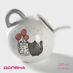 Сахарница с ложкой Доляна «Уютные коты», 200 мл, 9×9 см 7550315 - изображение