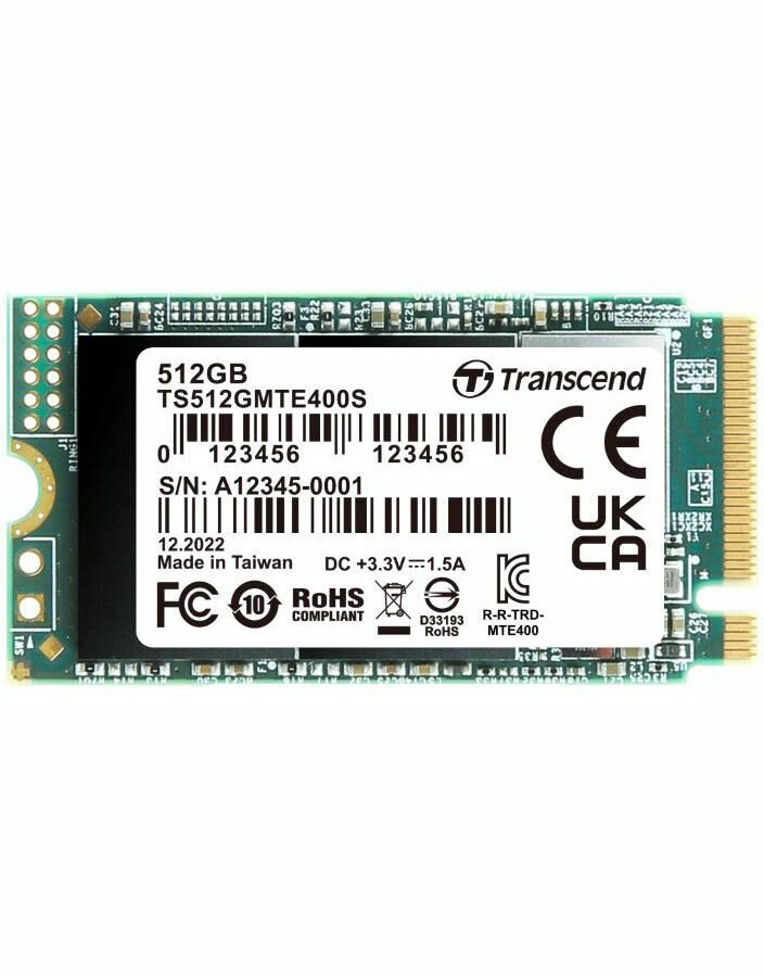 Накопитель SSD M.2 2242 Transcend MTE400S 512GB NVME PCI-E Gen3 x4 3D TLC NAND 2000/900MB/s IOPS 53K/235K MTBF 2M TBW 200 - фото №2