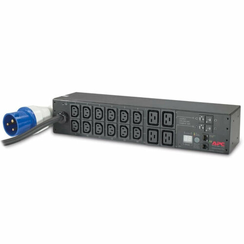 Панель питания распределительная APC Rack PDU, Metered, 2U, 230V, 32A, output: (12) IEC 320 C13 & (4) IEC 320 C19, input: IEC 309 32A 2P+E, 3,66m power cord 7 4kw single phase 230v basic pdu 10 c13 outlets iec 309 32a blue input 3 6 m cord 1u rack mount