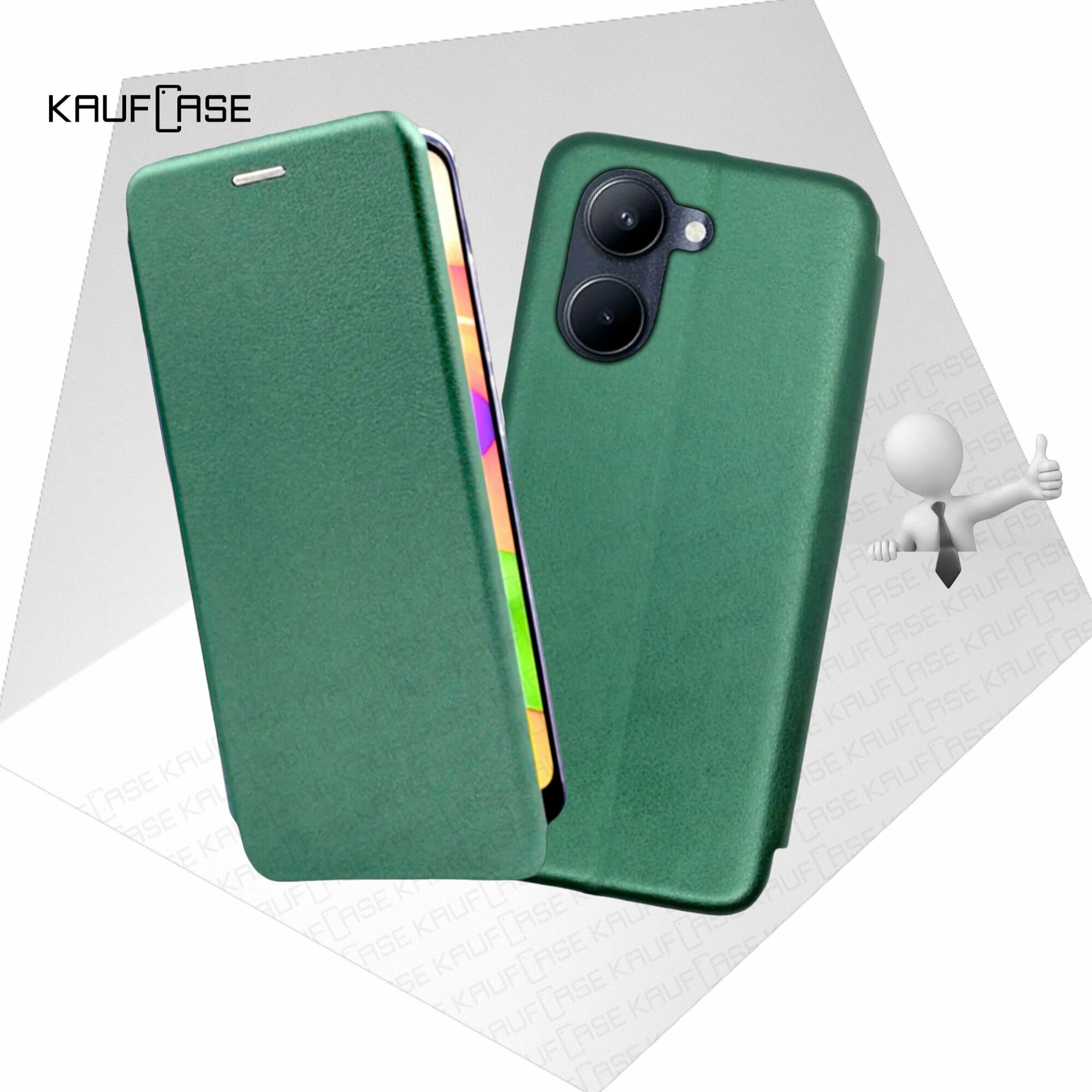 Чехол книжка KaufCase для телефона Realme C33 / C33 2023 (RMX3624) (6.5"), темно-зеленый. Трансфомер