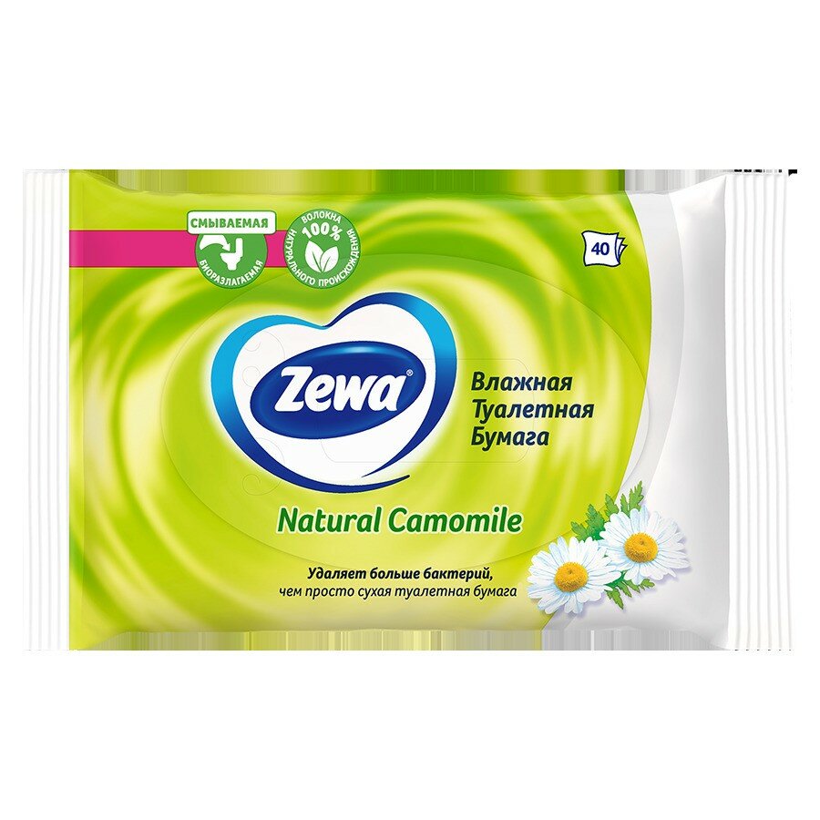 Бумага туалетная влажная Zewa Natural Camomile, 40 шт.