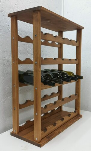 Изображение товара Стеллаж для 25 бутылок вина и шампанского деревянный со столешницей. Темный орех.