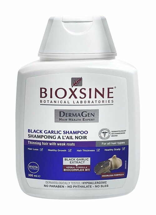Шампунь против выпадения с черным чесноком для всех типов волос Bioxsine Black Garlic Shampoo