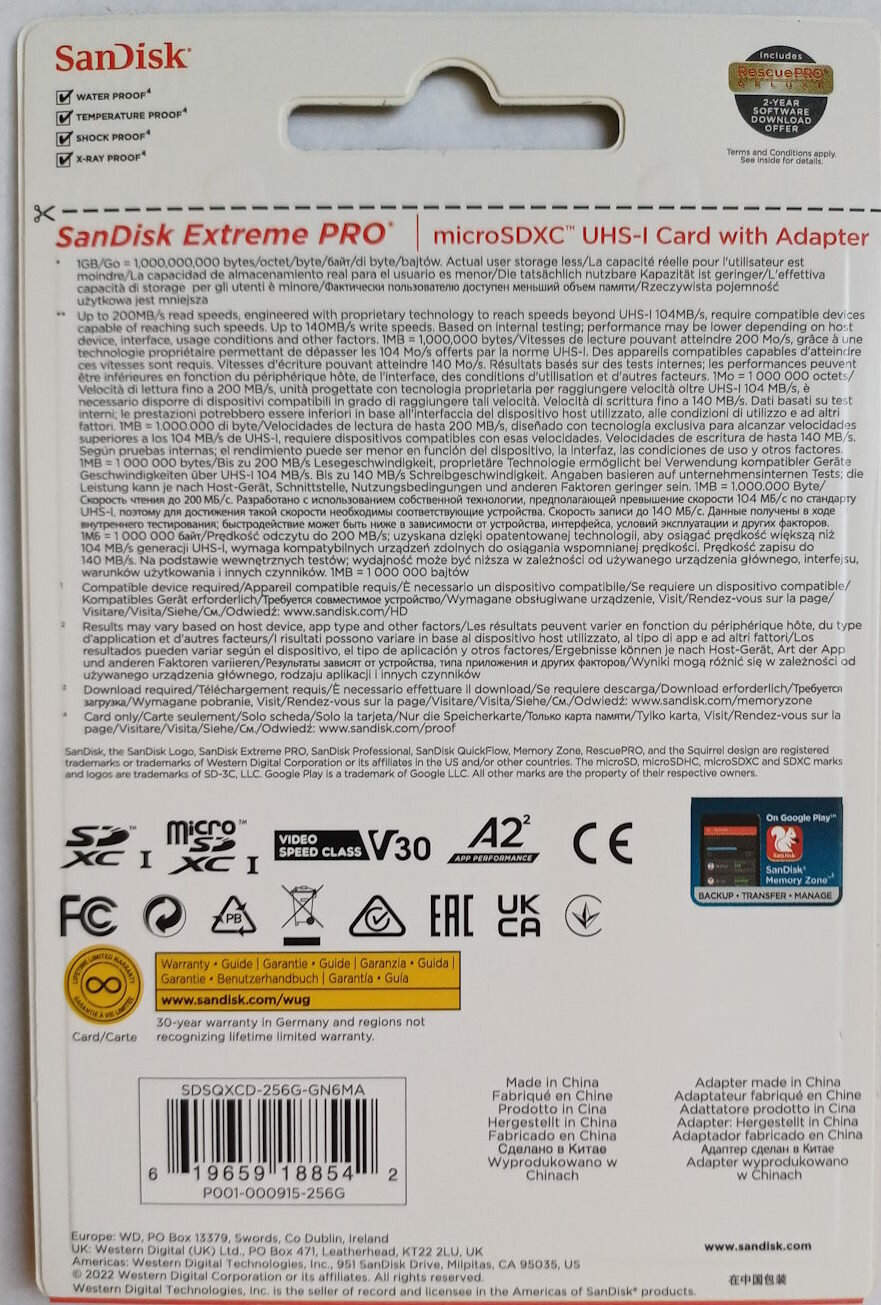 Карта памяти micro sd SanDisk micro SDXC Extreme PRO 256 gb + адаптер для карты памяти микро sd
