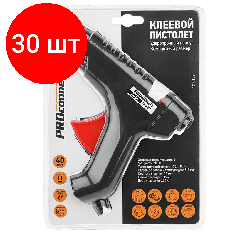 Комплект 30 штук Пистолет клеевой ProConnect 40 Вт 11 мм (12-0103)