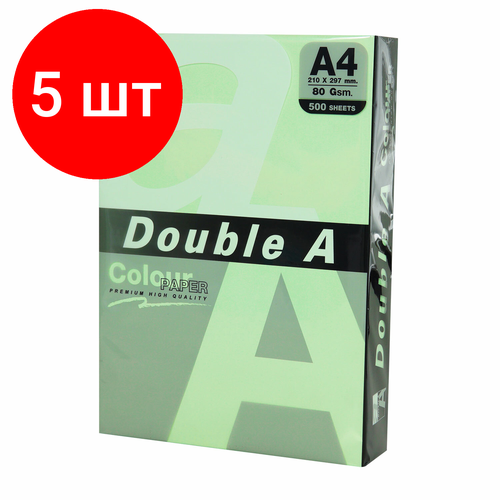 Комплект 5 шт, Бумага цветная DOUBLE A, А4, 80 г/м2, 500 л, пастель, зеленая комплект 5 шт бумага цветная double a а4 80 г м2 500 л пастель желтая