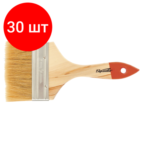 Комплект 30 шт, Кисть плоская 100 мм, натуральная щетина, деревянная ручка, для масляных краскок, лаков, SPARTA, 824455