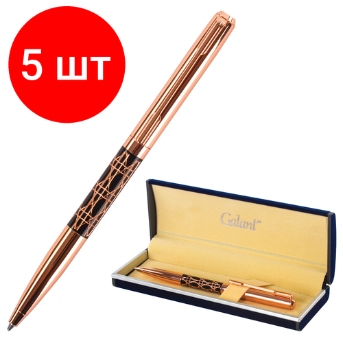 Комплект 5 шт, Ручка подарочная шариковая GALANT Interlaken, корпус золотистый с черным, золотистые детали, пишущий узел 0.7 мм, синяя, 141663