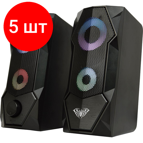 Комплект 5 штук, Колонки 2.0 AULA N-301 3.5 мм, AUX, питание USB, подсветка