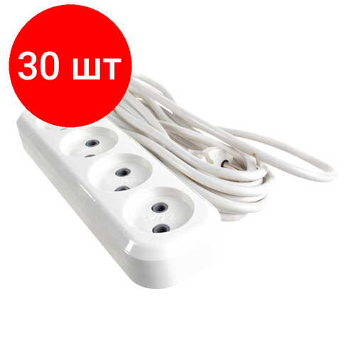 Комплект 30 штук, Удлинитель LUX У4-О-05 4-местный б/заз, 250В 10А, 5м