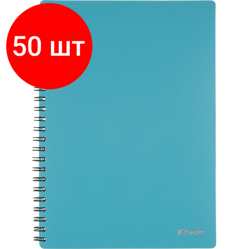 Комплект 50 штук, Бизнес-тетрадь Комус А5 60л, кл, обл. пластик, спираль, голубая Classic