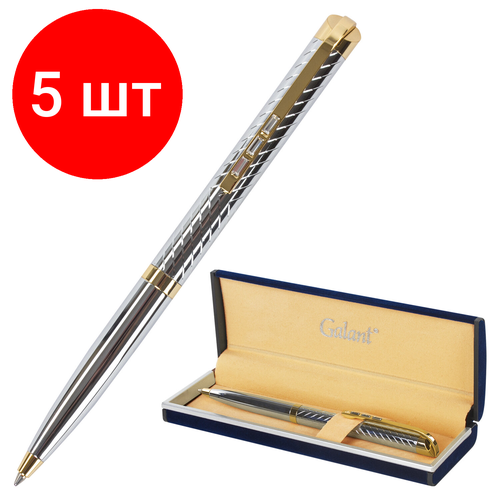 Комплект 5 шт, Ручка подарочная шариковая GALANT Barendorf, корпус серебристый с гравировкой, золотистые детали, пишущий узел 0.7 мм, синяя, 141011