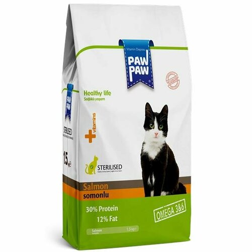 Pawpaw Sterilised Cat Food with Salmon сухой корм для стерилизованных кошек с лососем 1,5кг