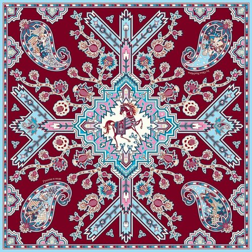 Платок Русские в моде by Nina Ruchkina, 90х90 см, бордовый