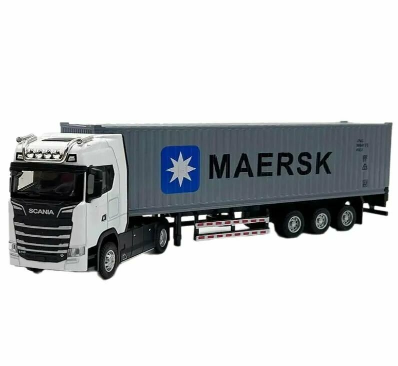Коллекционная Модель грузовика/тягач с прицепом/контейнеровоз, белый, серый.