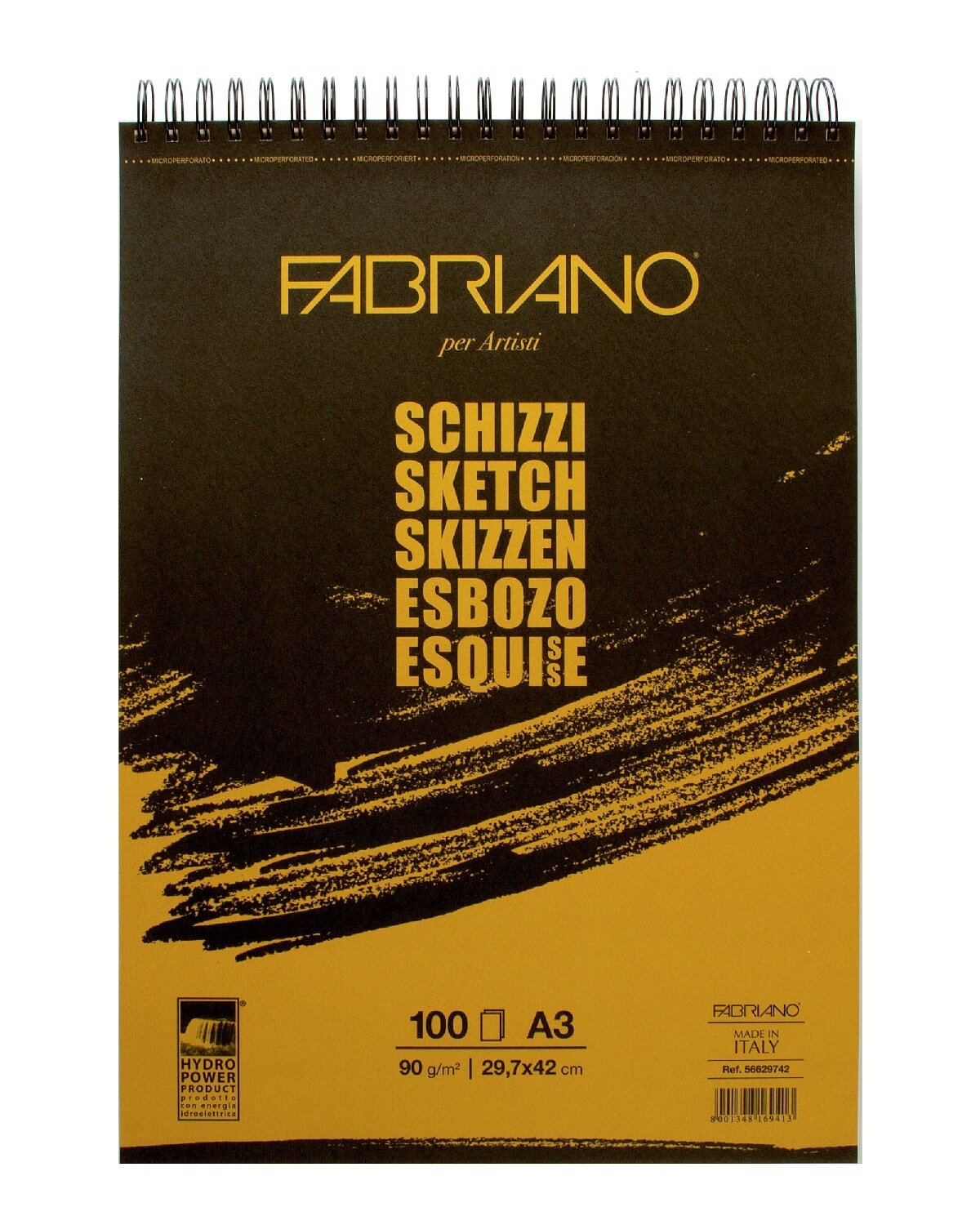 Альбом для зарисовок Fabriano Schizzi 90г/м. кв 29,7x42см мелкозернистая темная обложка 100 листов спираль по короткой стороне