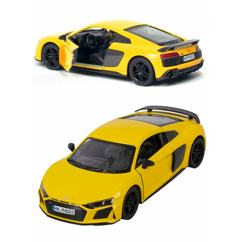 Металлическая машинка Kinsmart 1:38 «2020 Audi R8 Coupe» инерционная, жёлтая KT5422D-3 машина audi r8 coupe 2020 желтая kinsmart инерционная 1 36