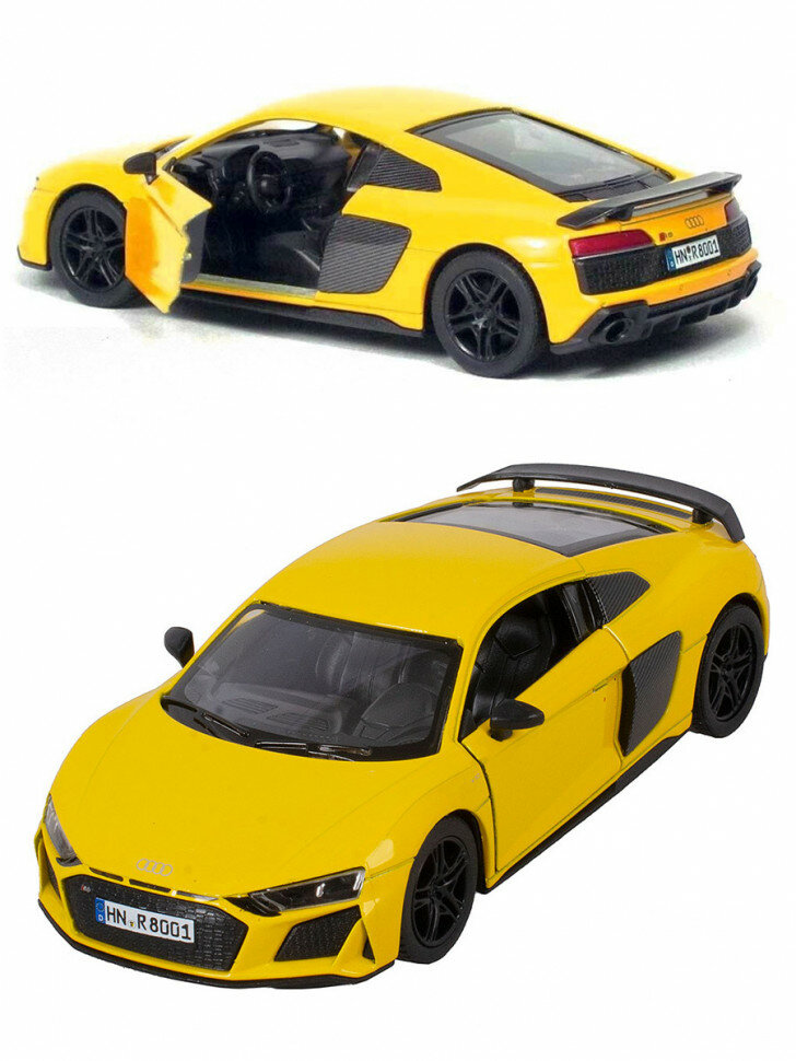 фото Металлическая машинка Kinsmart 1:38 «2020 Audi R8 Coupe» инерционная, жёлтая KT5422D-3