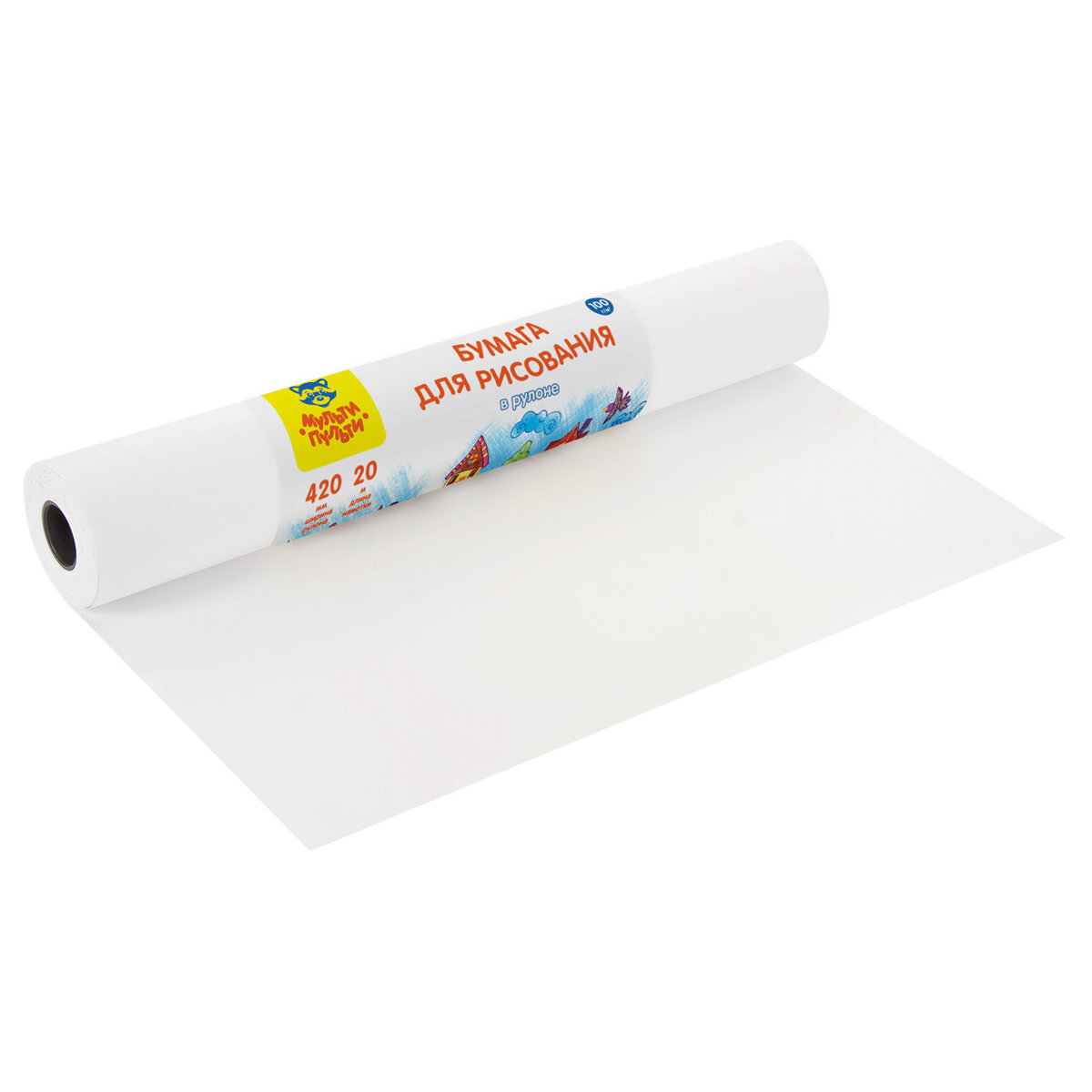 Бумага для рисования акварелью, маркерами, карандашами Мульти-Пульти, плотная, в рулоне, 42*2000 см, 100г/м2, белая