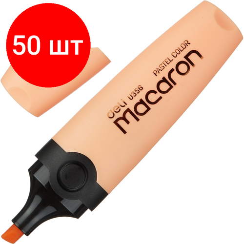 Комплект 50 штук, Маркер текстовыделитель Macaron, скошенный наконечник, 1-5 мм, оранжевый текстовыделитель deli es621sorange macaron скошенный пишущий наконечник 1 5мм оранжевый