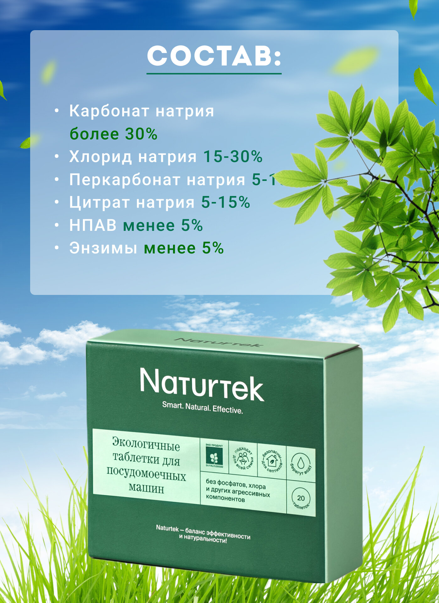 Экологичные таблетки для посудомоечных машин Naturtek(20г), - фотография № 5