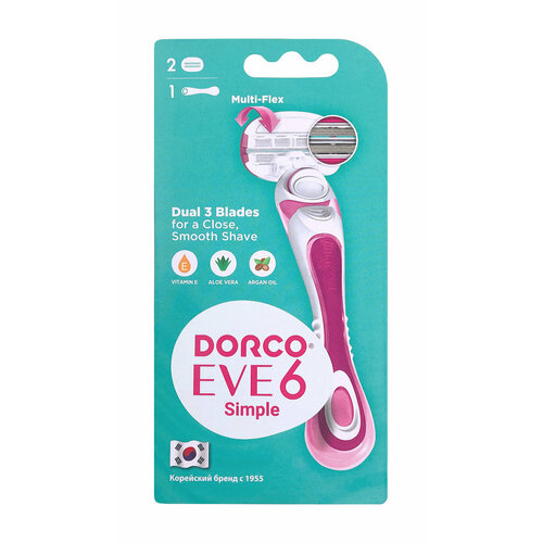 Cтанок для бритья c 2 сменными кассетами Dorco Eve 6 Simple 3 plus 3 Blade System Razor