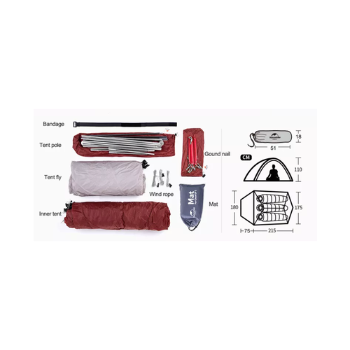 Палатка Naturehike Cloud Up Si 3-местная, алюминиевый каркас, сверхлегкая, серо-красная