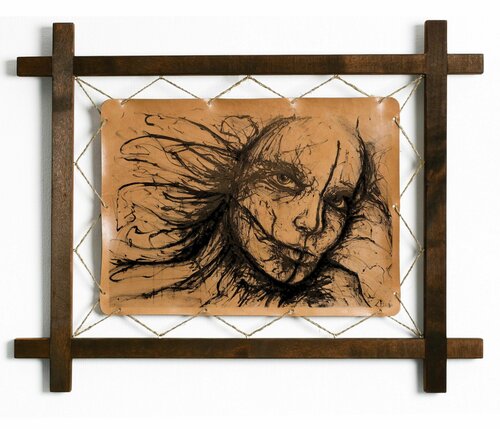 Картина Девушка, гравировка на натуральной коже, интерьерная для украшения и декора на стену в деревянной раме, подарок, BoomGift