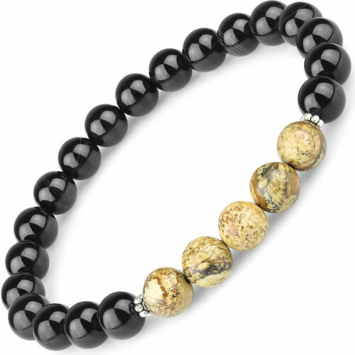 фото Плетеный браслет everiot, оникс, яшма, размер 19 см, черный, мультиколор