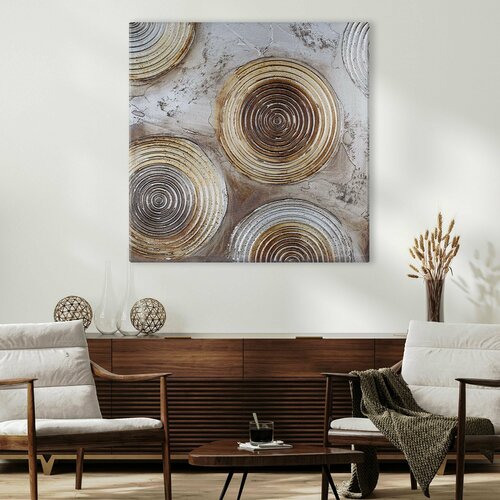 Квадратная картина на холсте для интерьера - абстракция круги 60х60 см