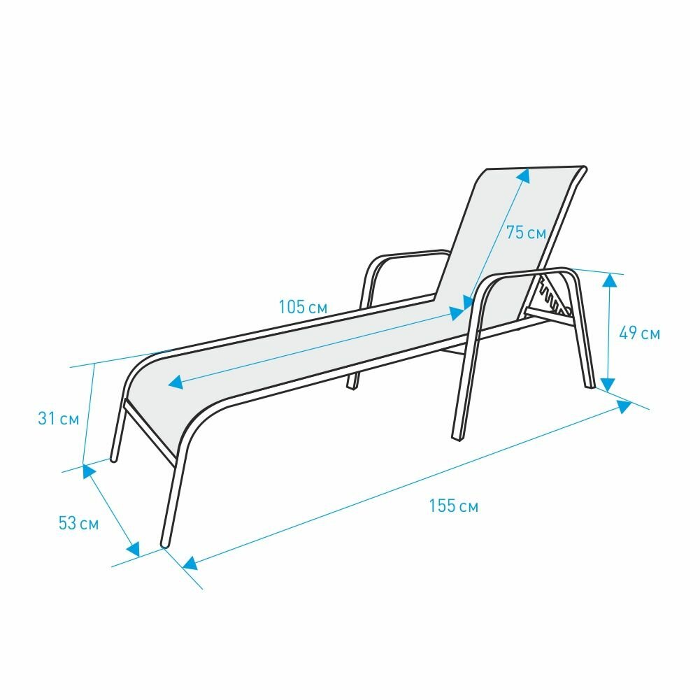 Шезлонг металлический 196x53x31 см с текстиленом - фотография № 5