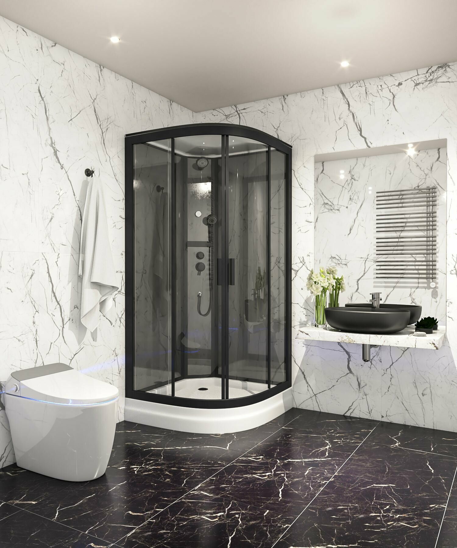 Timo Premium ILMA Black 902 R душевая кабина без крыши 120*80*222