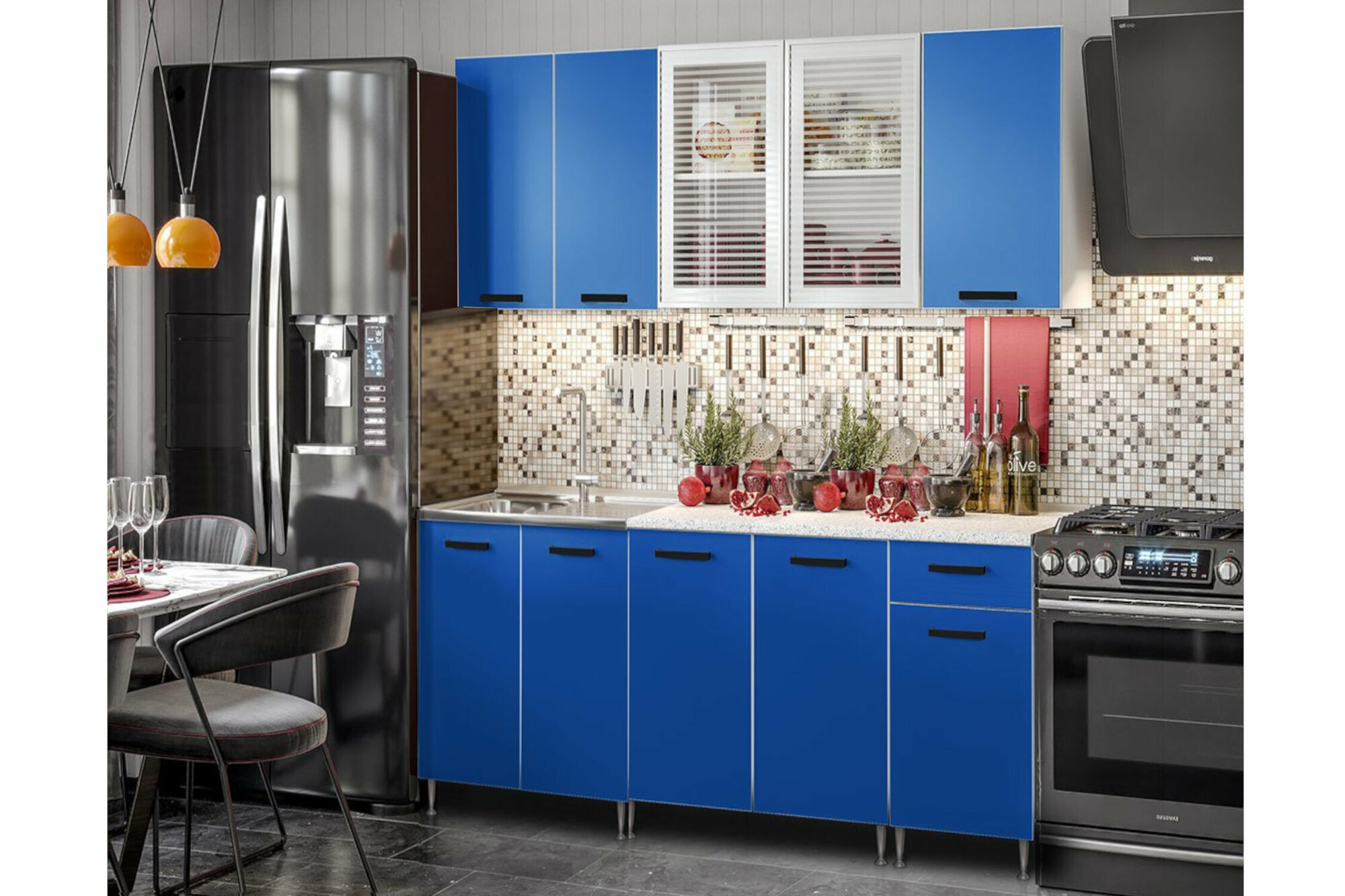 фото Кухонный гарнитур Миф Рио-1 1.8м синий 180хх см