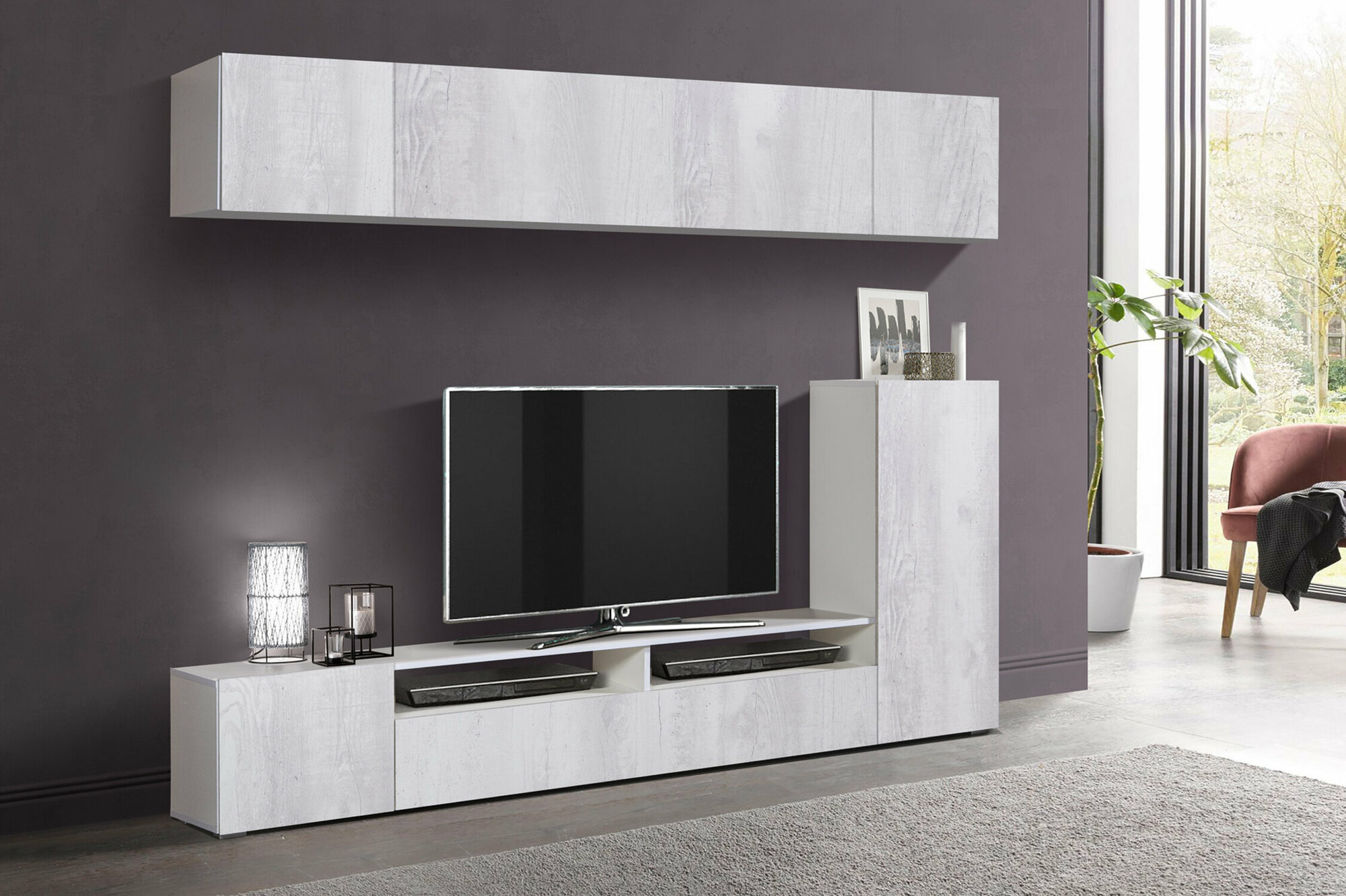 фото Стенка Олимп Прага-5 белый / бетон пайн белый 213x35x170 см