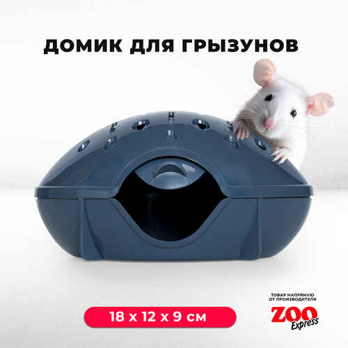Домик-переноска ZOOexpress для грызунов, хомяков, крыс и мышей, 18х12х9 см, с дверцей, серый