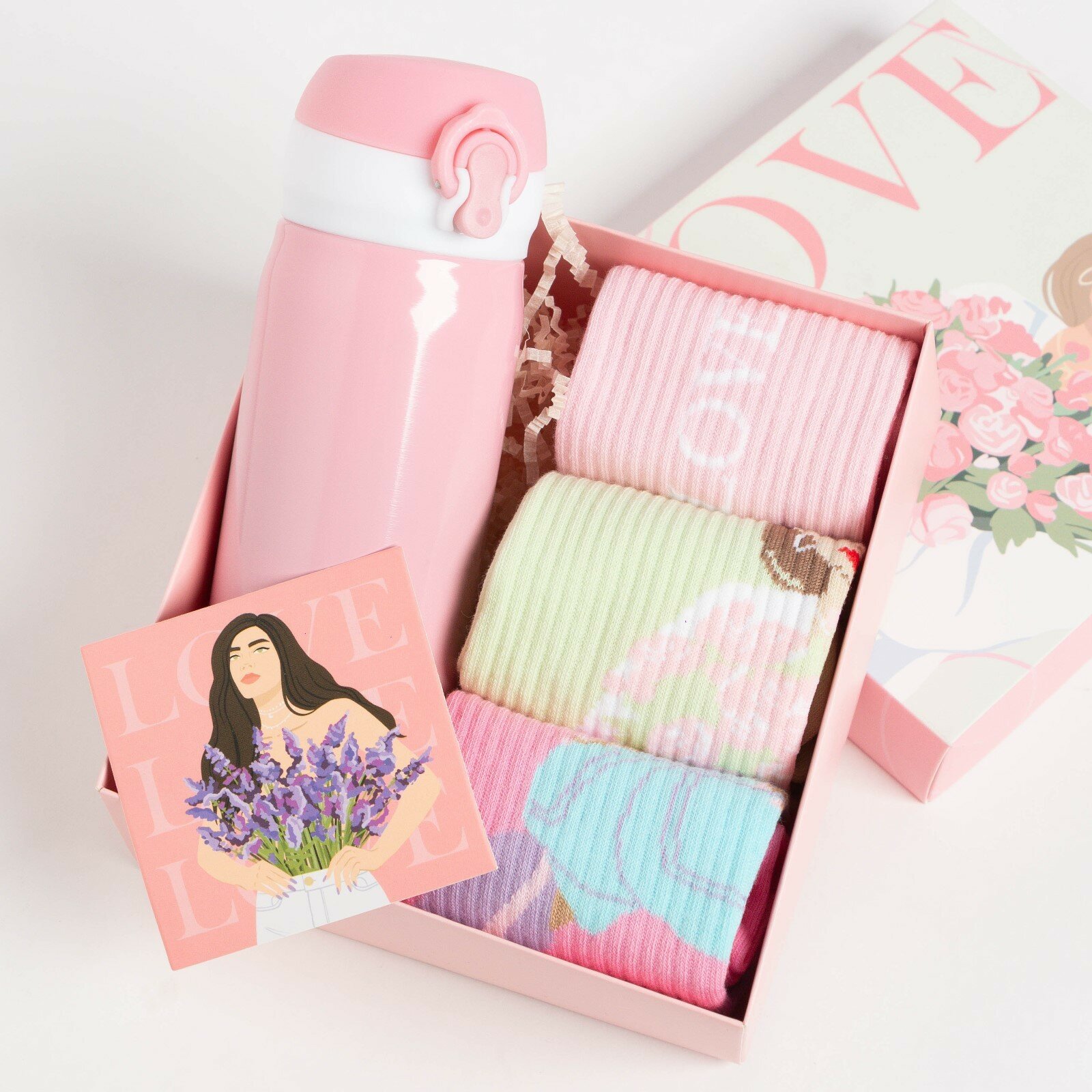 Подарочный набор KAFTAN "Love" термос, носки женские, 3 пары, размер 36-39 (23-25 см) цвет розовый