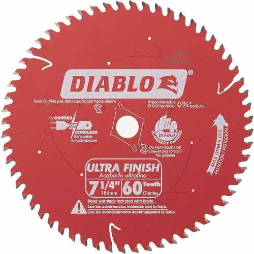 1штука Диск пильный Diablo D0760 твердосплавный 184мм х 16 мм 60 зубов Ультра финиш/ 1шт (без заводской упаковки)