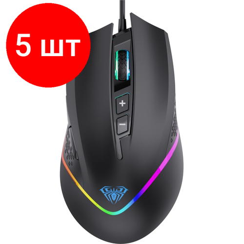 Комплект 5 штук Мышь компьютерная проводная AULA F805 USB dpi800-6400 7кн подсветка 309300₽