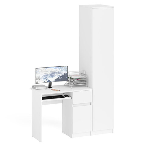 Стол компьютерный Мори МС-1 правый + Пенал МШ400.1, цвет белый