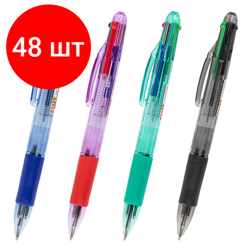 Комплект 48 шт, Ручка шариковая автоматическая с грипом STAFF College 4 цвета BP-15, линия письма 0.35 мм, 143748 ручка шариковая fc0072 4