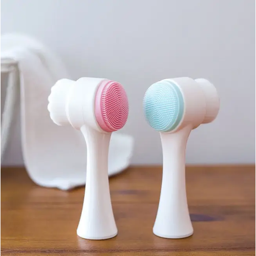 Щетка массажер для лица двусторонняя 3D силиконовая розовая 23000₽