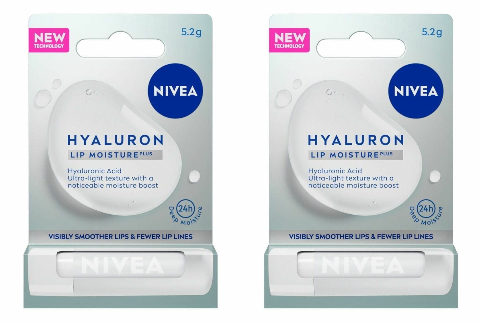 Бальзам для губ Nivea, Hyaluron Moisture Plus, 5.2 г, 2 шт