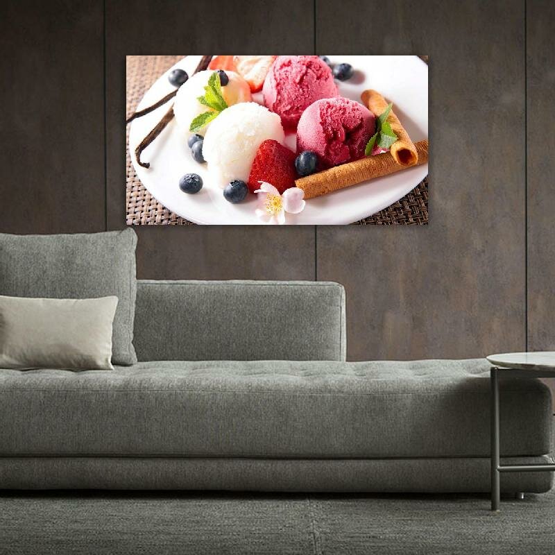 Картина на холсте 60x110 LinxOne "Ice cream мороженое dessert" интерьерная для дома / на стену / на кухню / с подрамником
