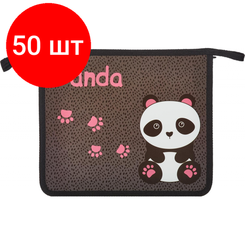 Комплект 50 штук, Папка для тетрадей Panda, А5, молния, пластик, ПТ-735