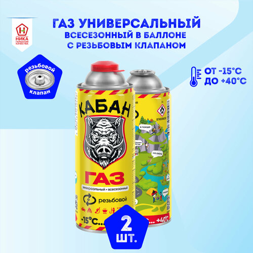 Газ универсальный всесезонный в баллоне резьбовой Кабан 2 шт по 220 г