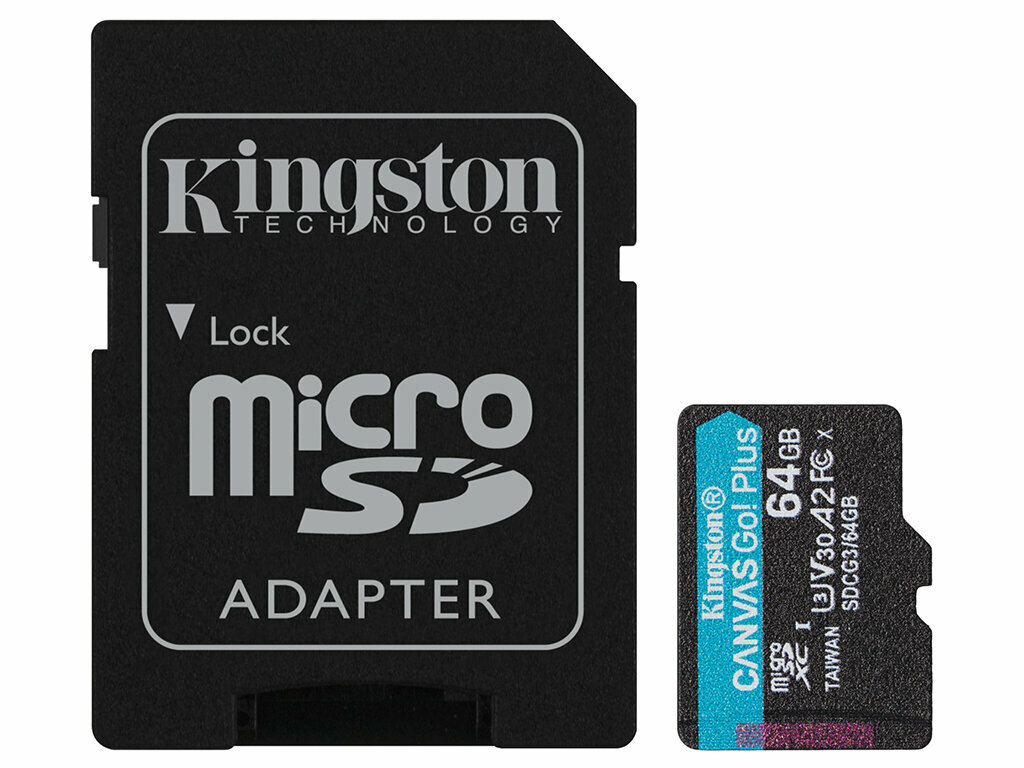 Карта памяти 64Gb - Kingston Canvas Go! Micro Secure Digital HC Class10 UHS-I Canvas Select + SD Adapter SDCG3/64GB с переходником под