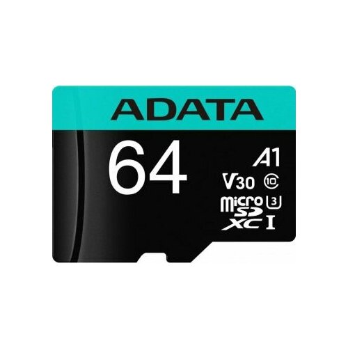Флеш карта microSDHC 64Gb Class10 A-Data AUSDX64GUI3V30SA2-RA1 + adapter