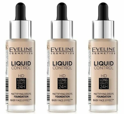 Eveline Cosmetics Инновационная жидкая тональная основа Liquid control, тон №010 Light beige, 32 мл, 3 шт