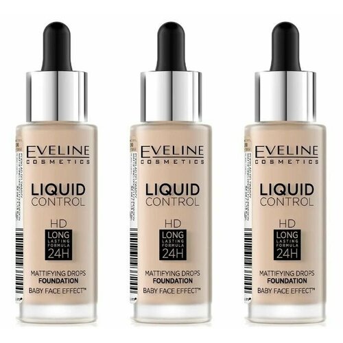 Eveline Cosmetics Инновационная жидкая тональная основа Liquid control, тон №010 Light beige, 32 мл, 3 шт