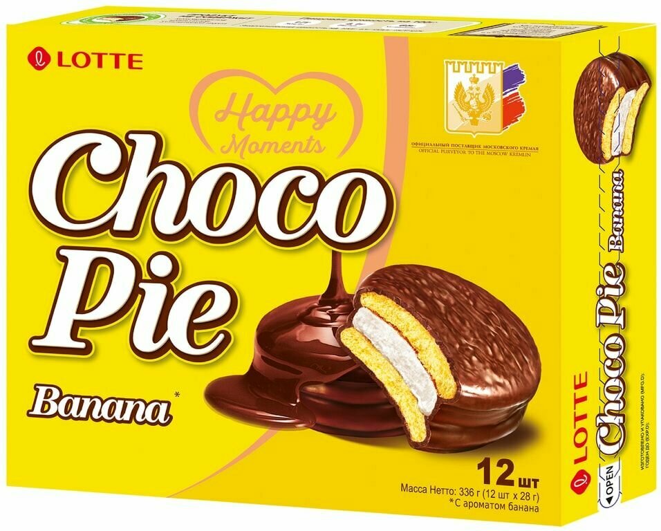 Печенье Lotte Choco Pie Banana в глазури 12шт*28г х 2шт